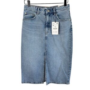 Zara Women’s Sz Medium High Rise Midi Denim Skirt